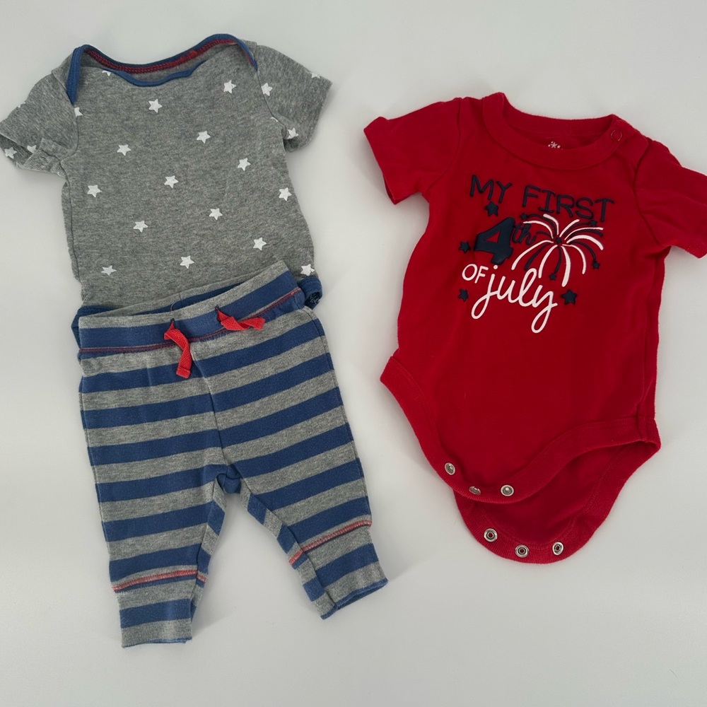 Baby 0-3 Month Patriotic Outfit Lot Fourth of July Stars and Stripes